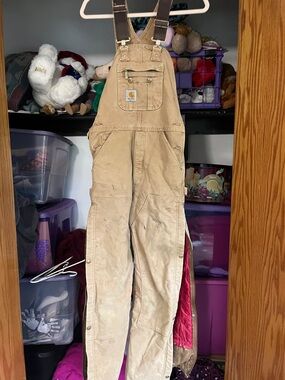 SALE:Carhartt Khaki/Tan Duck Canvas Work Bib Overalls